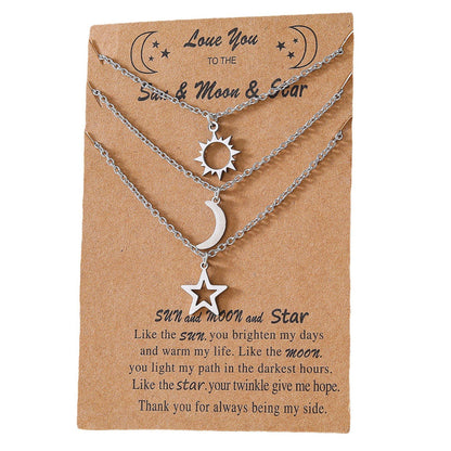 New Stainless Steel Sun Moon Star Necklace European And American Personality Pendent Necklace