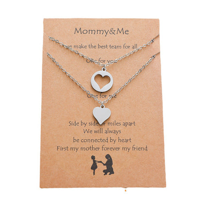 New Stainless Steel Heart-shaped Mother-daughter Parent-child Sweater Chain 2-piece Set