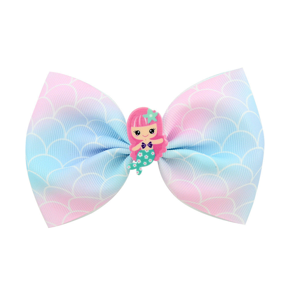 Korean Mermaid Acrylic Cartoon Bow Barrettes Children'S Hair Accessories Baby Side Clip Press Clip Bang Clip 929