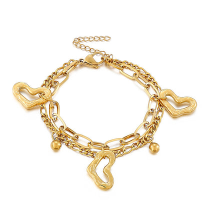 Fashion Heart Titanium Steel Inlaid Gold Bracelets