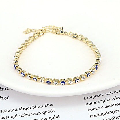 European And American New Fashion Copper Chain Inlaid Zircon Oil Dripping Devil's Eye Bracelet