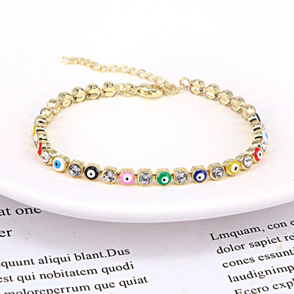 European And American New Fashion Copper Chain Inlaid Zircon Oil Dripping Devil's Eye Bracelet