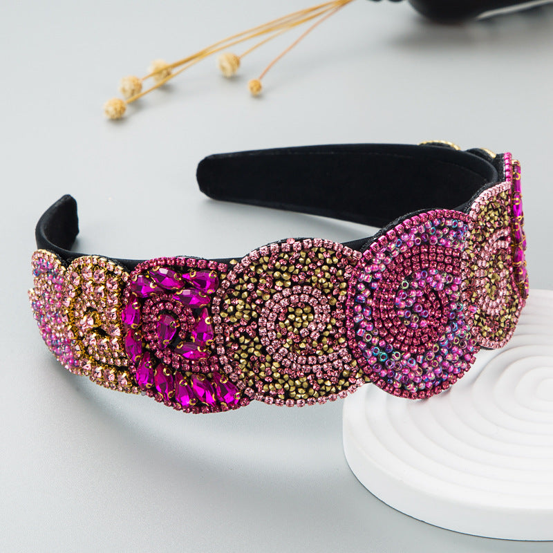 Fashion Color Rhinestone Headband Broad-Sided Headband Wholesale