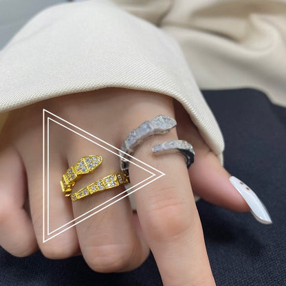 Fashion Full Zircon Snake Niche Design Geometric Ring