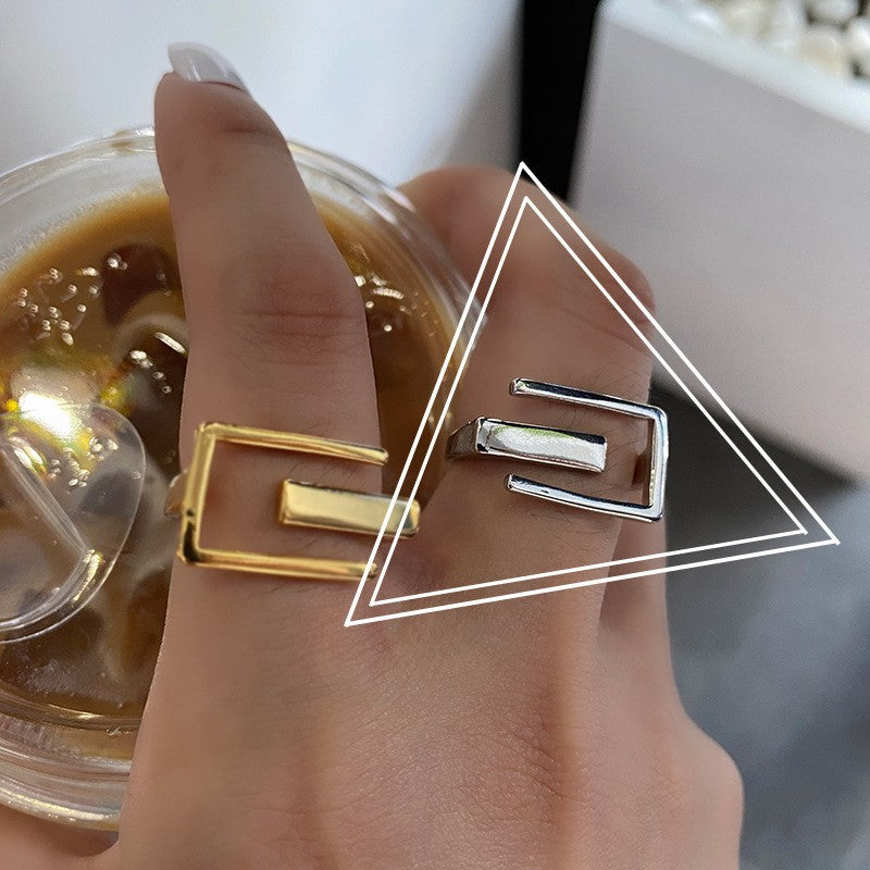 Simple Letter E Shape Fashion Design Punk Geometric Ring