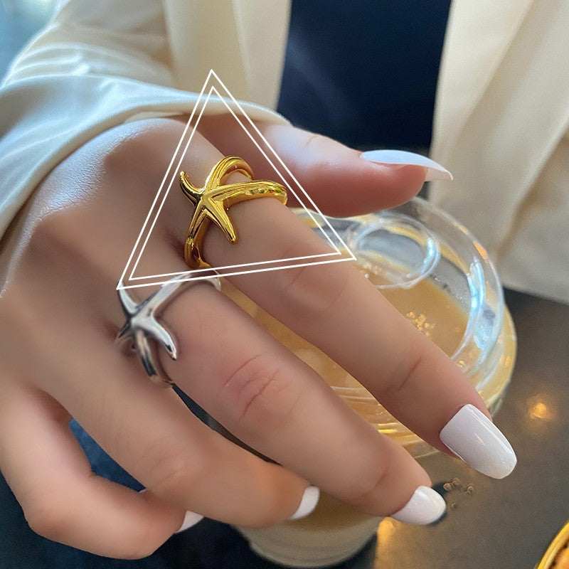 Fashion Starfish Geometric Solid Color Niche Index Finger Seaside Simple Ring