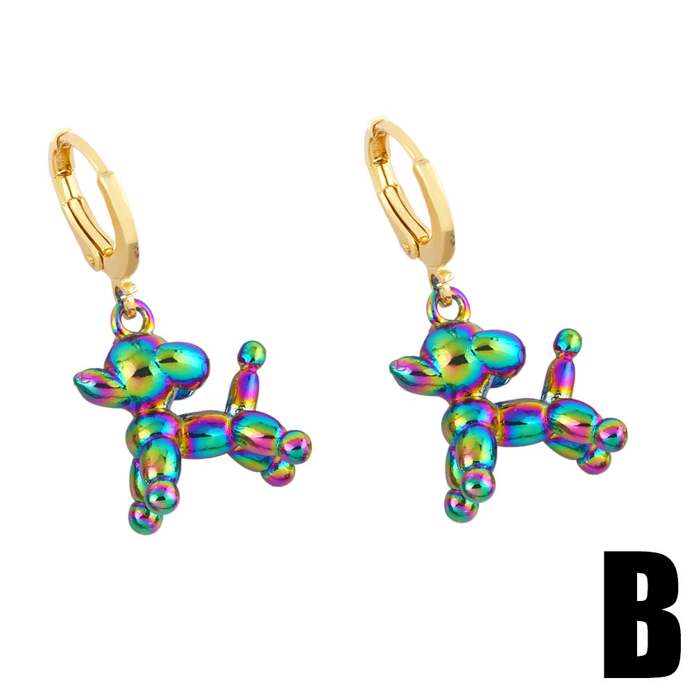 Cartoon Balloon Dog Hip Hop Colorful Metal Copper Earrings