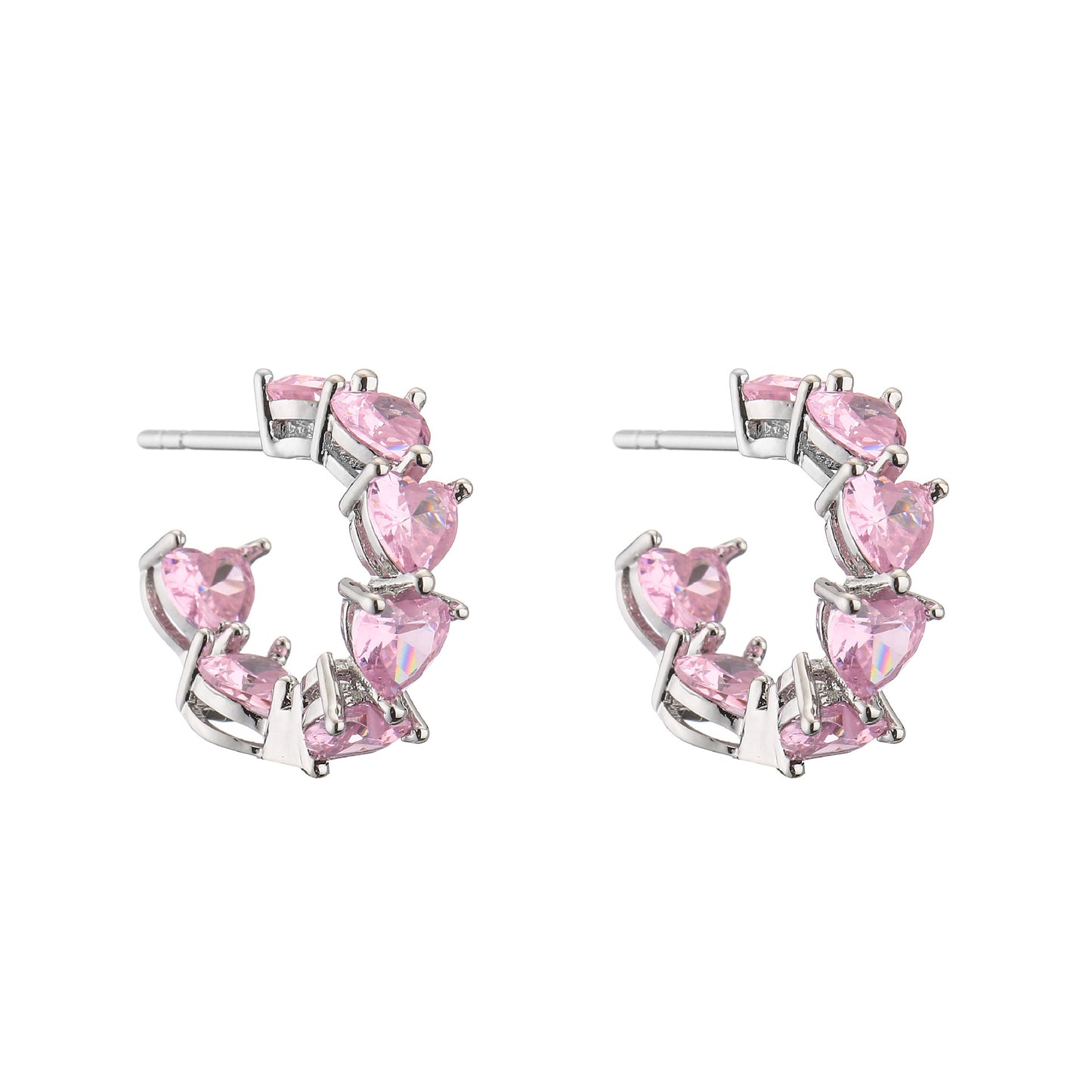 Fashion Pink Heart-shaped Zircon Earrings Adjustable Ring