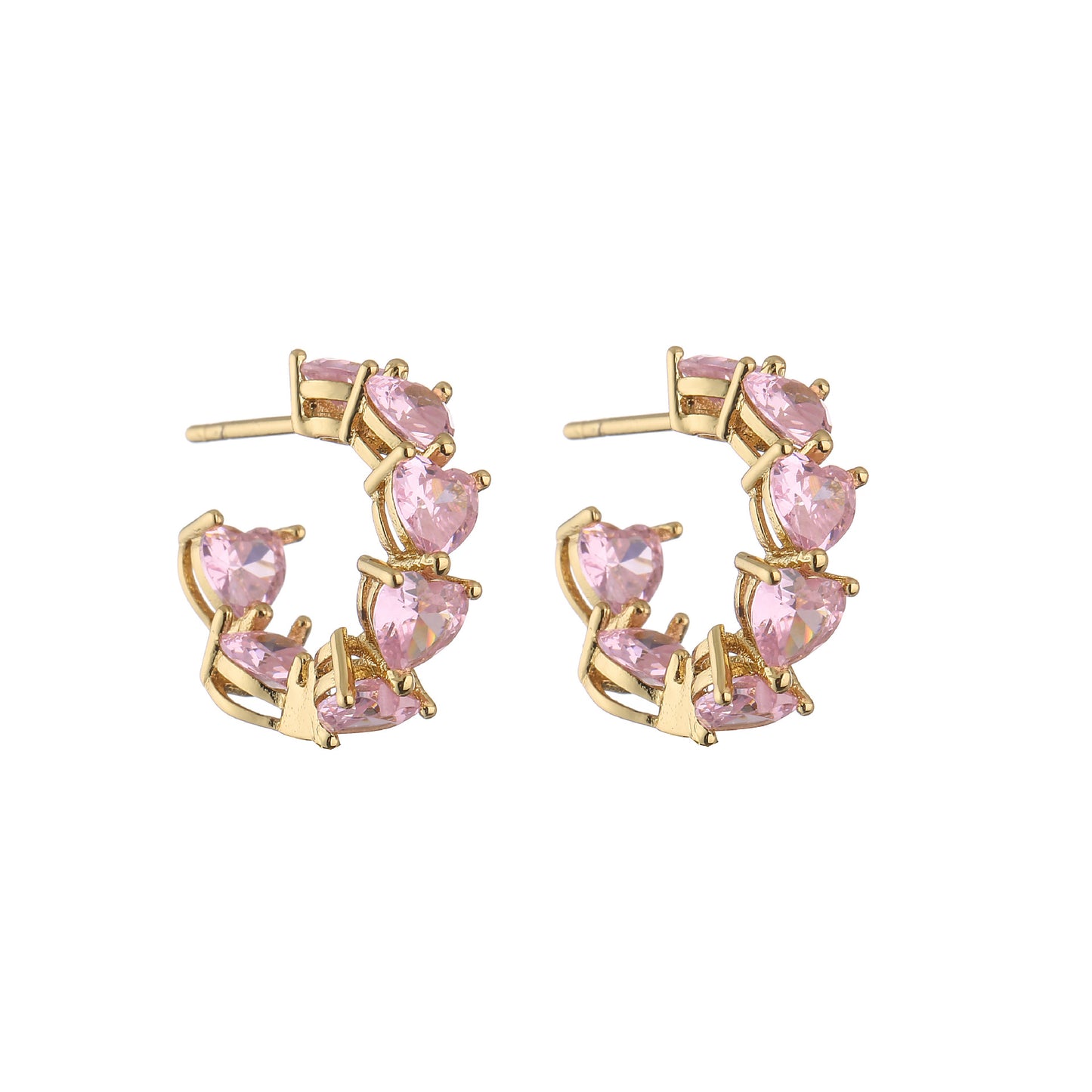 Fashion Pink Heart-shaped Zircon Earrings Adjustable Ring