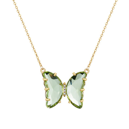 Fashion Simple Geometric Translucent Crystal Glass Butterfly Necklace