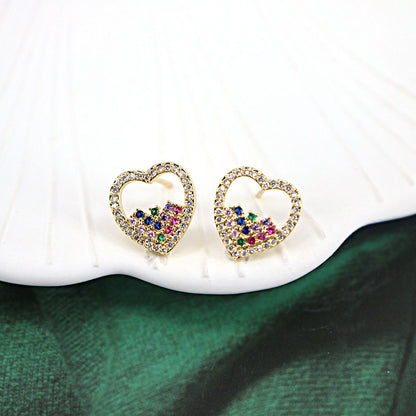 Korean Copper Micro-set Zircon Peach Heart Pineapple Geometric Sweet Earrings