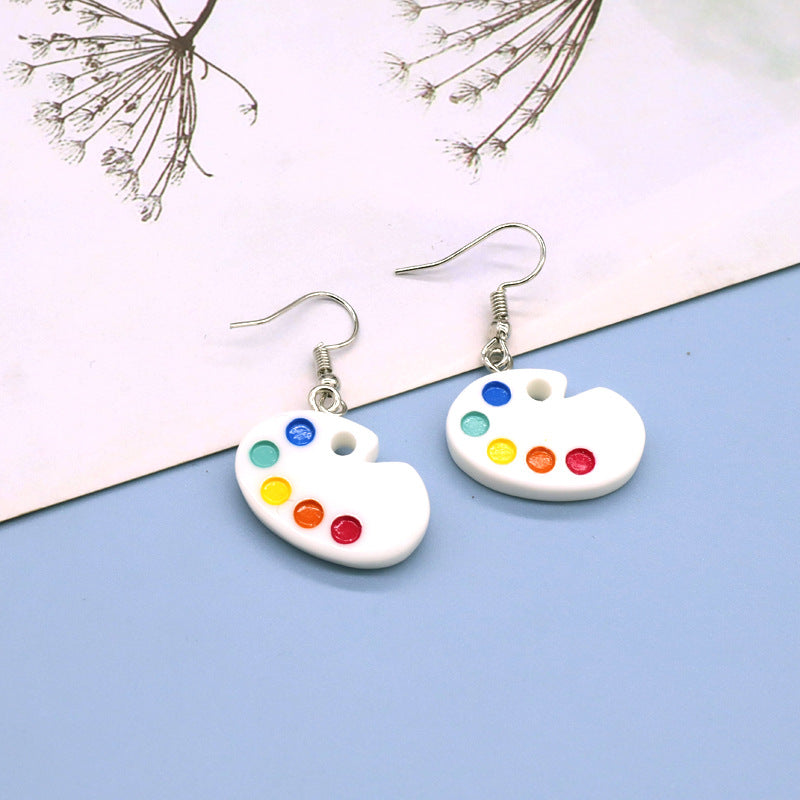 Korean Resin Simulation Palette Earrings Mini Painting Board Pendant Ear Hook