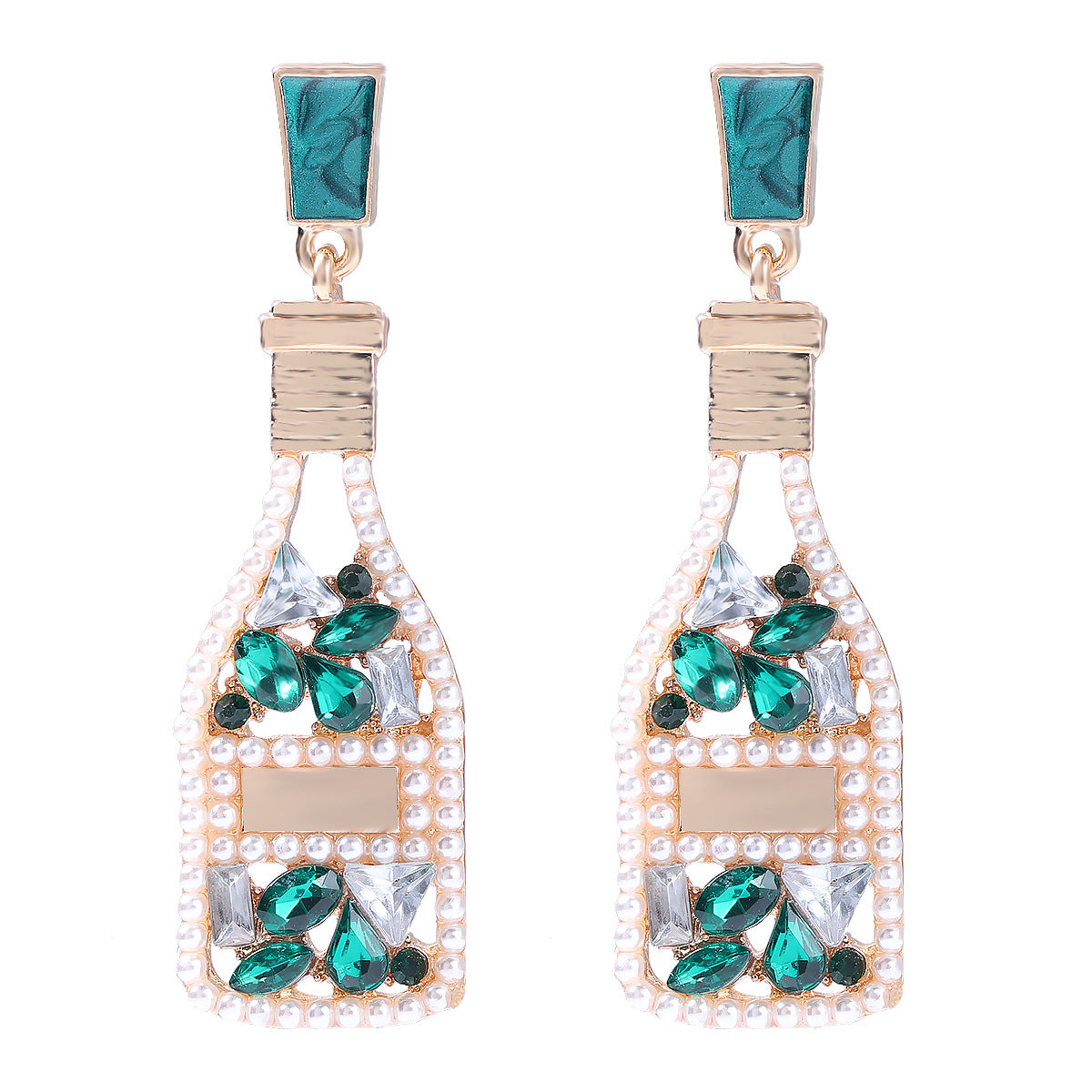 Fashion Wine Bottle Diamond Alloy Artificial Gemstones Earrings