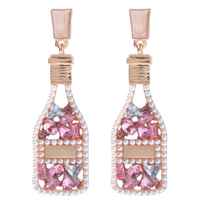 Fashion Wine Bottle Diamond Alloy Artificial Gemstones Earrings