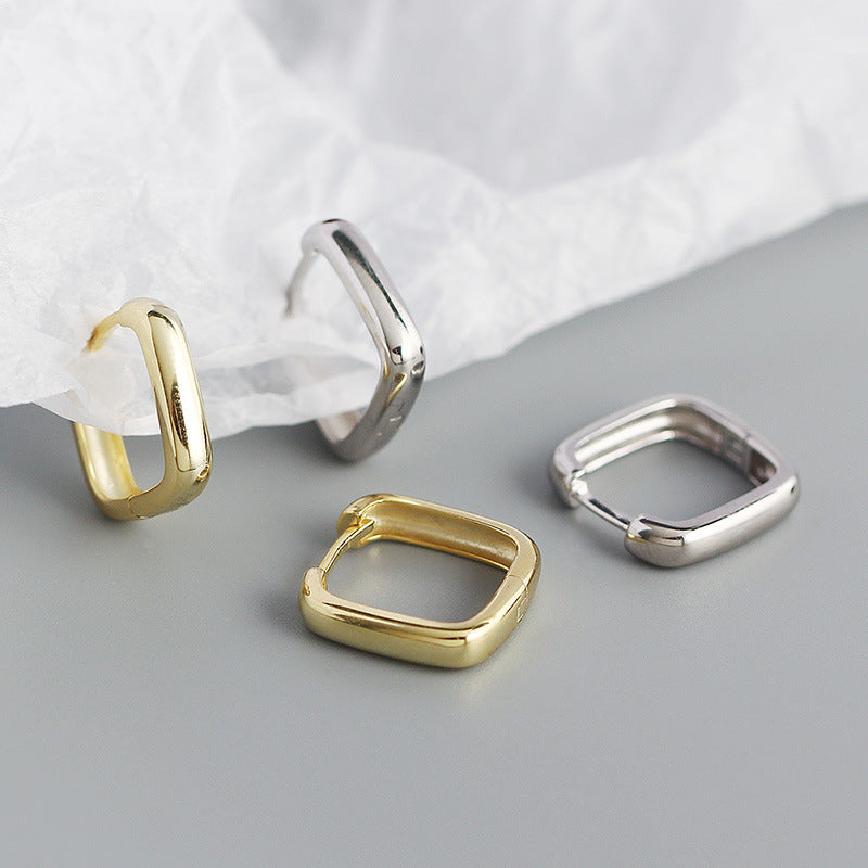 Simple Geometric Square S925 Silver Glossy Hoop Earrings Wholesale