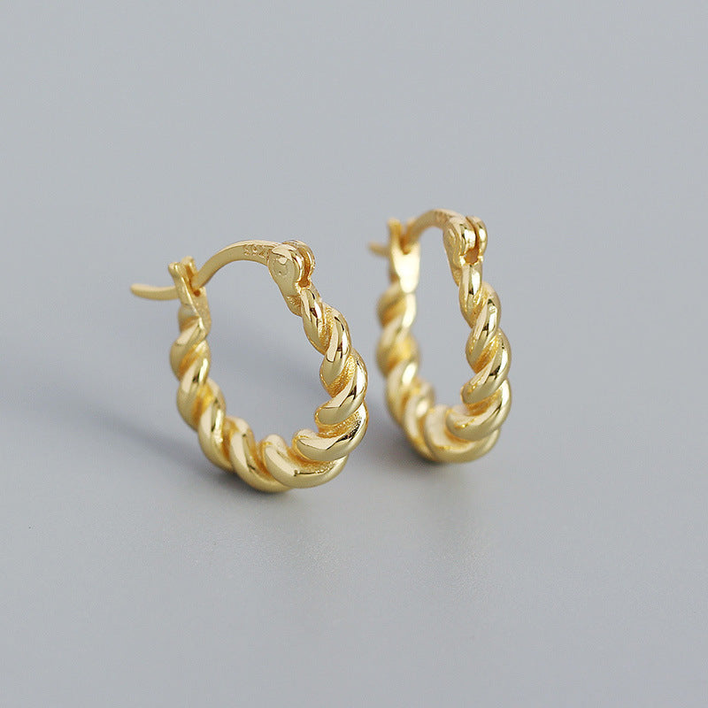 Retro S925 Silver Geometric Twist U-Shaped Hoop Earrings Wholesale