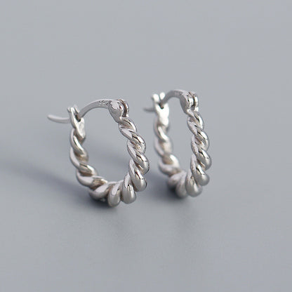 Retro S925 Silver Geometric Twist U-Shaped Hoop Earrings Wholesale