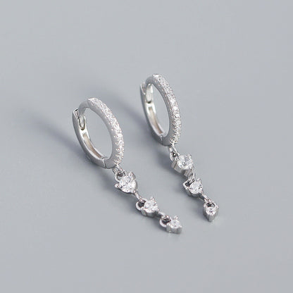 Retro S925 Silver Geometric Inlaid Zircon Tassel Ear Buckle