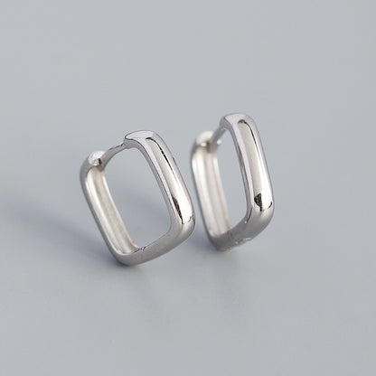 Simple Geometric Square S925 Silver Glossy Hoop Earrings Wholesale