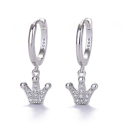 Fashion S925 Silver Needle Crown Full Zircon Copper Hoop Earrings Wholesale