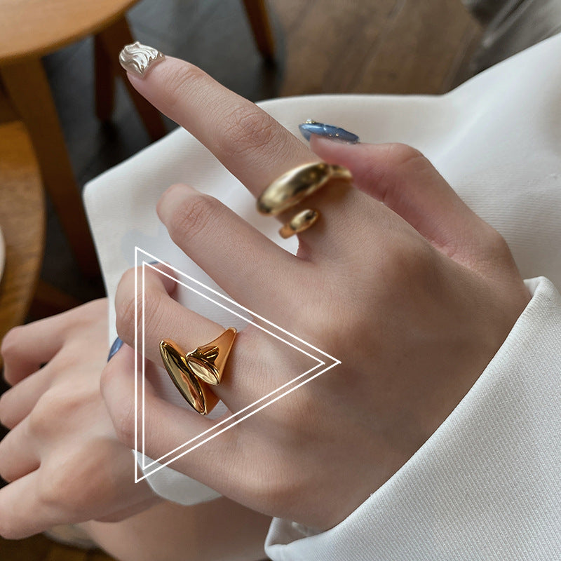 Fashion Korean Glossy Irregular Copper Gold-plated Opening Adjustable Ring Female