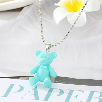 Simple Candy-colored Resin Bear Color Animal Pendant Necklace