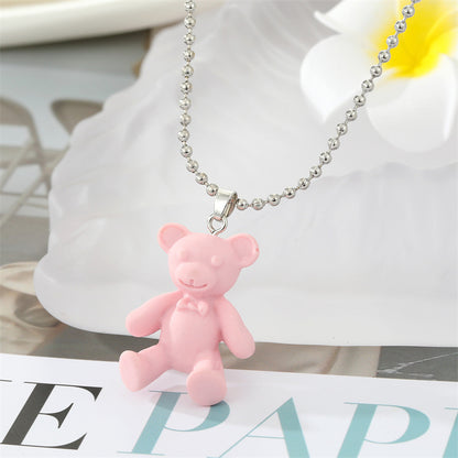 Simple Candy-colored Resin Bear Color Animal Pendant Necklace