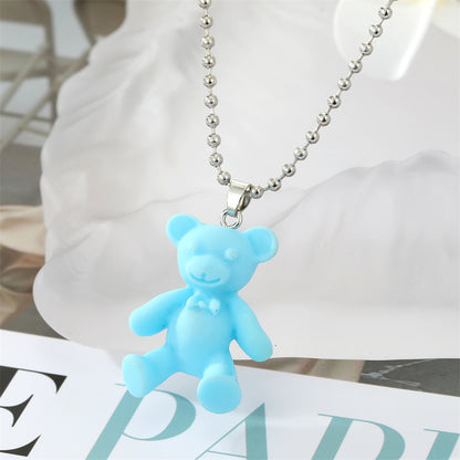 Simple Candy-colored Resin Bear Color Animal Pendant Necklace