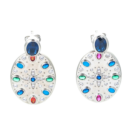 Korean Version Of New Colored Diamond Oval Pendant Copper Earrings