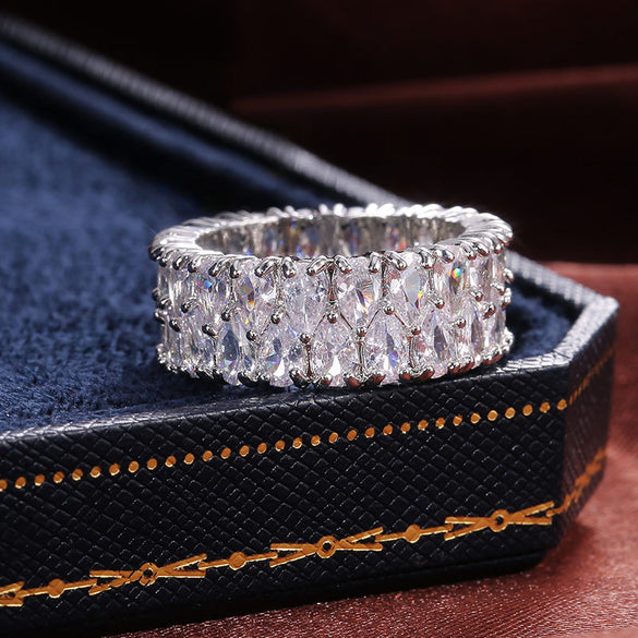 European And American Fashion Aaa Grade Double Drainage Drop-shaped Copper Zircon Ring