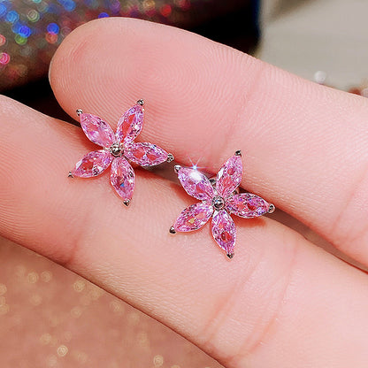 Korean Color Star Flowers Five-pointed Star Ladies Copper Earrings