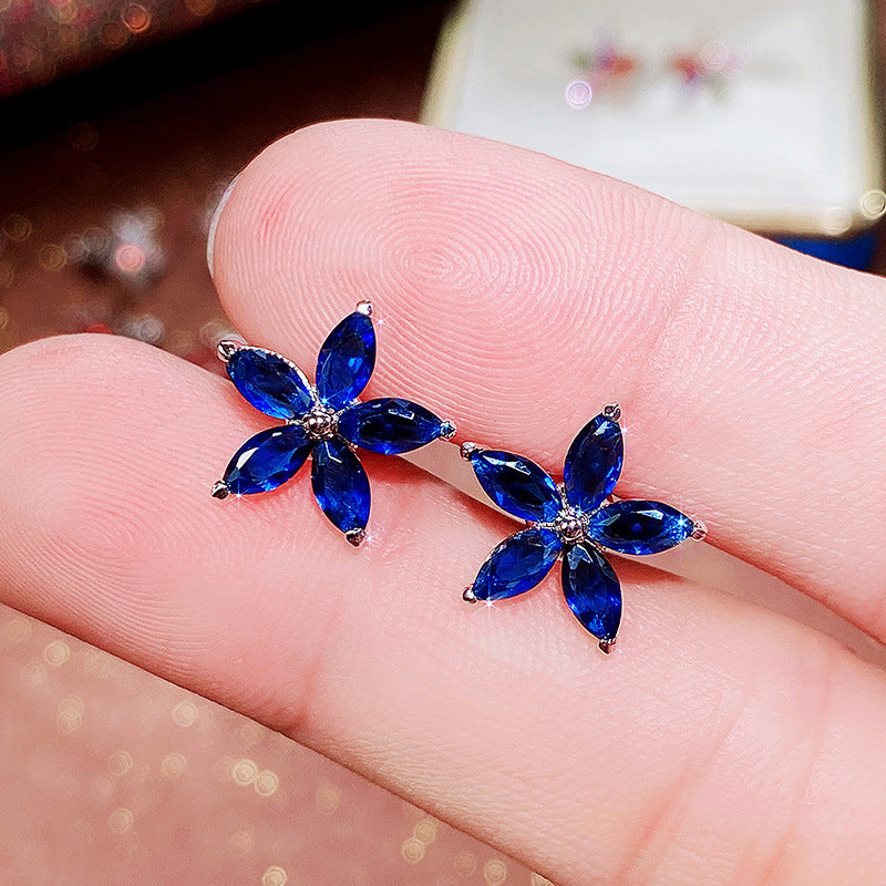 Korean Color Star Flowers Five-pointed Star Ladies Copper Earrings