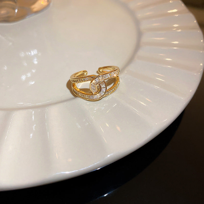 Real Gold Electroplating Korean Zircon Geometric Open Ring Wholesale