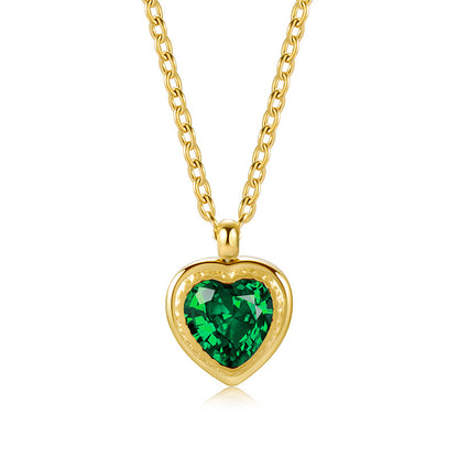 Ig Style French Style Commute Heart Shape Stainless Steel Titanium Steel Plating Inlay Zircon 18k Gold Plated Pendant Necklace