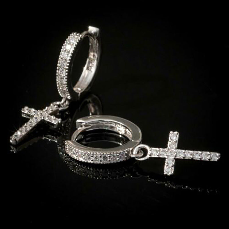 Classic Copper Inlaid Zircon  Cross Earrings Wholesale