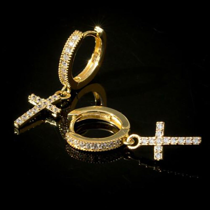 Classic Copper Inlaid Zircon  Cross Earrings Wholesale