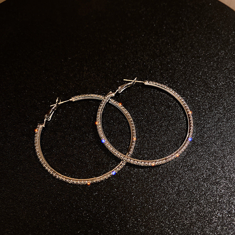 Fashion Rhinestone-studded Large Alloy Hoop Earrings Wholesale