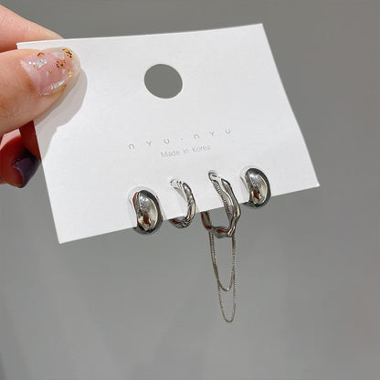 Simple Irregular Metal Chain Ear Bone Clip Earrings Four-piece Set Wholesale