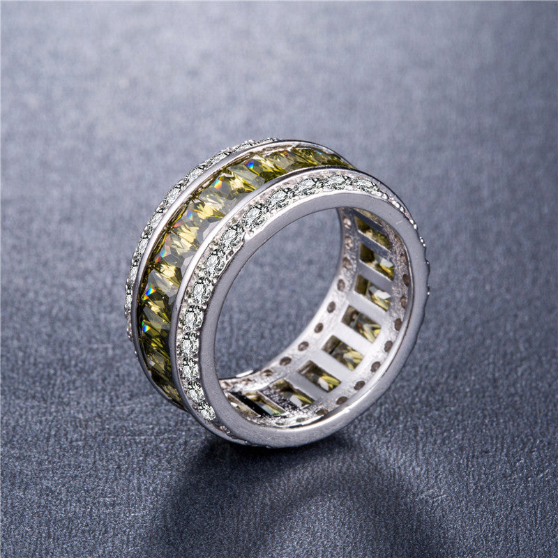 Fashion Copper Silver-plated Zircon Ring Color Full Diamond Ladies Gemstone Ring