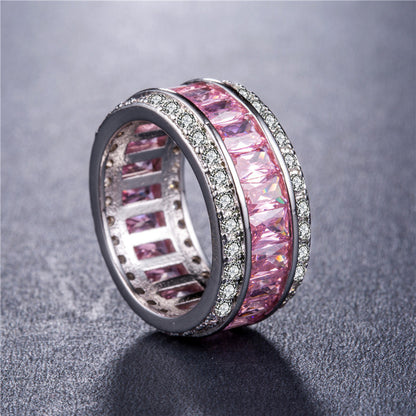 Fashion Copper Silver-plated Zircon Ring Color Full Diamond Ladies Gemstone Ring