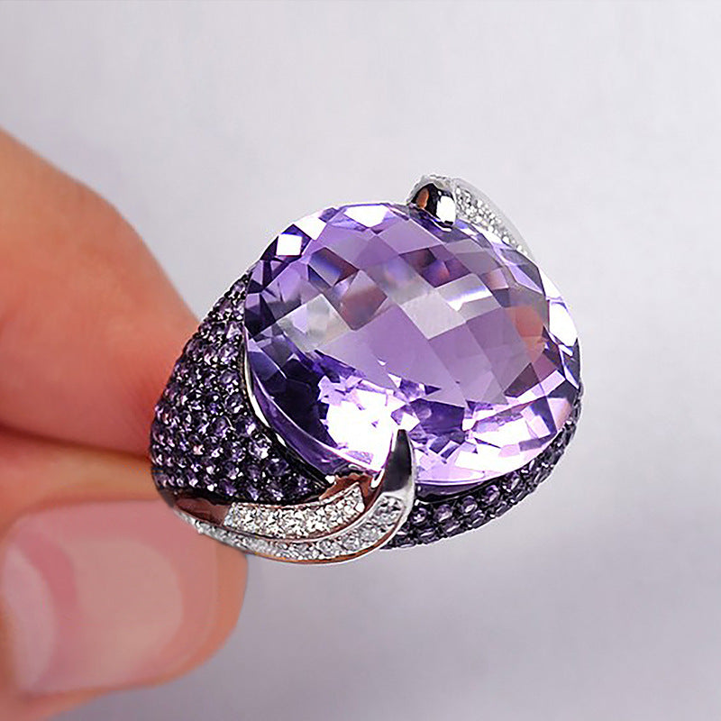 New Classic Versatile Purple Zircon Ladies Copper Ring Jewelry Wholesale