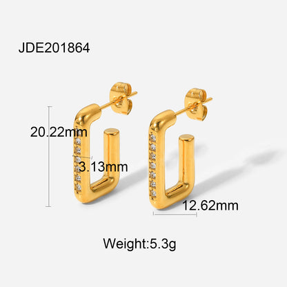 Fashion Geometric Plating Stainless Steel Zircon Gold Plated Earrings