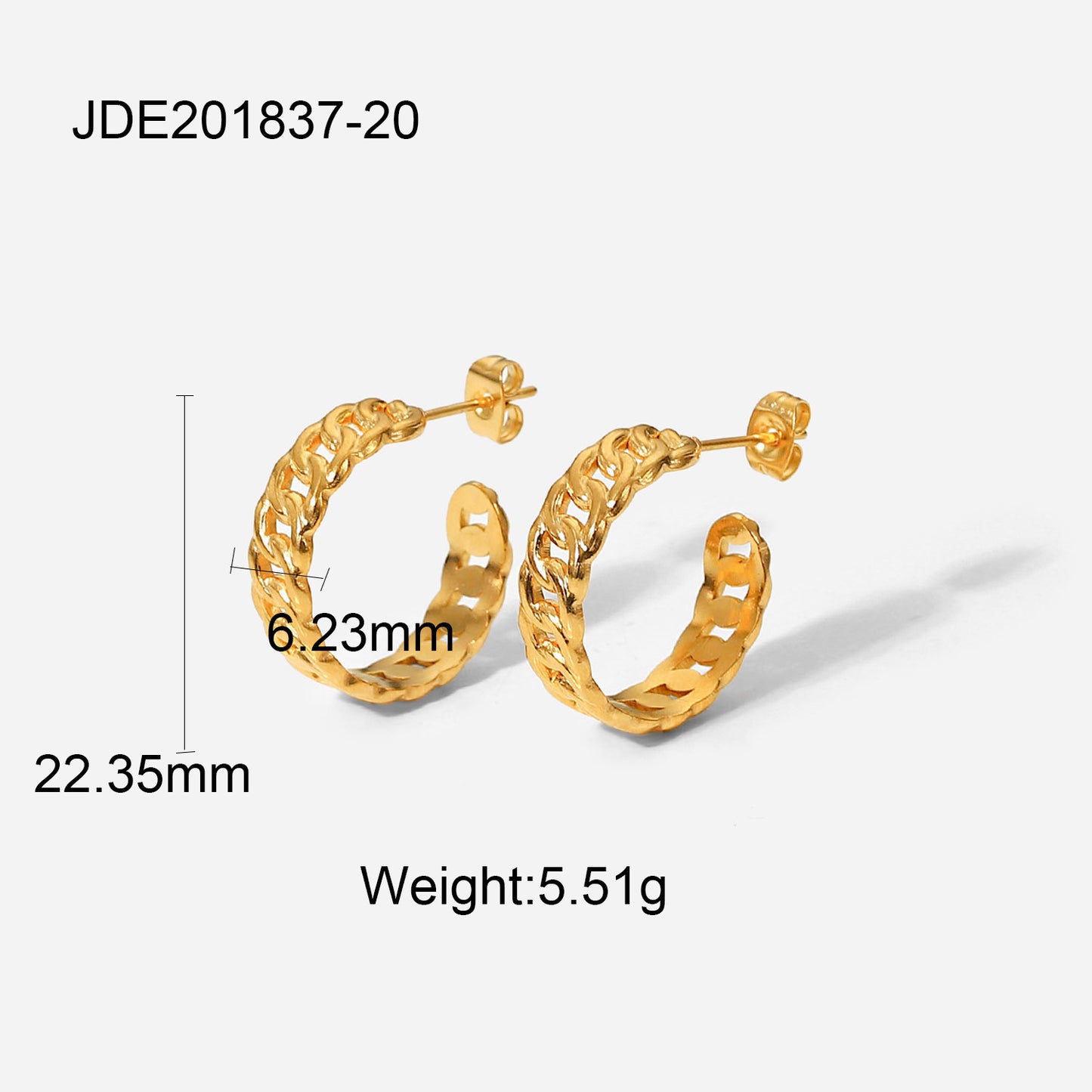 Fashion 18k Gold-plated Stainless Steel Hoop Chain C-shaped Earrings