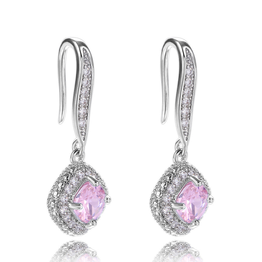 Fashion Square Inlaid Zircon Copper Drop Earrings Wholesale