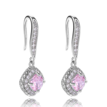 Fashion Square Inlaid Zircon Copper Drop Earrings Wholesale