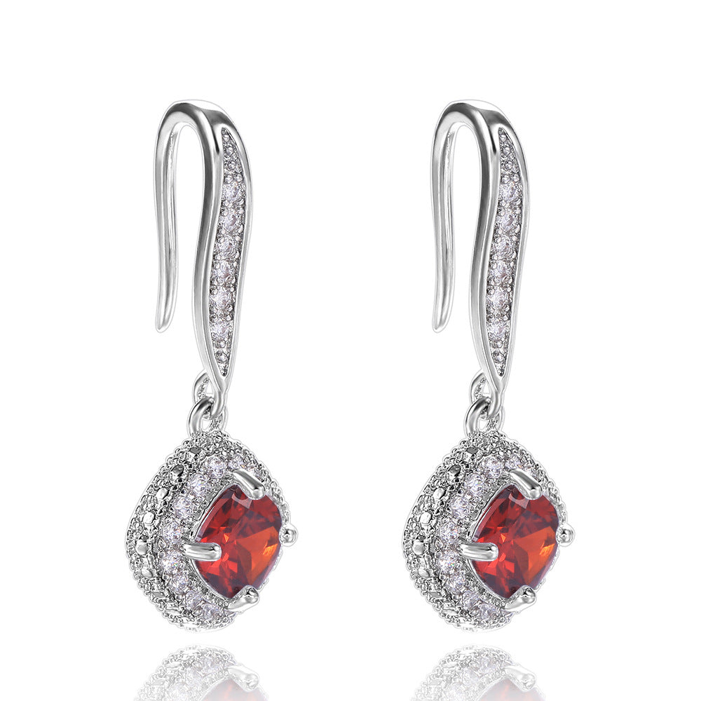 Fashion Square Inlaid Zircon Copper Drop Earrings Wholesale