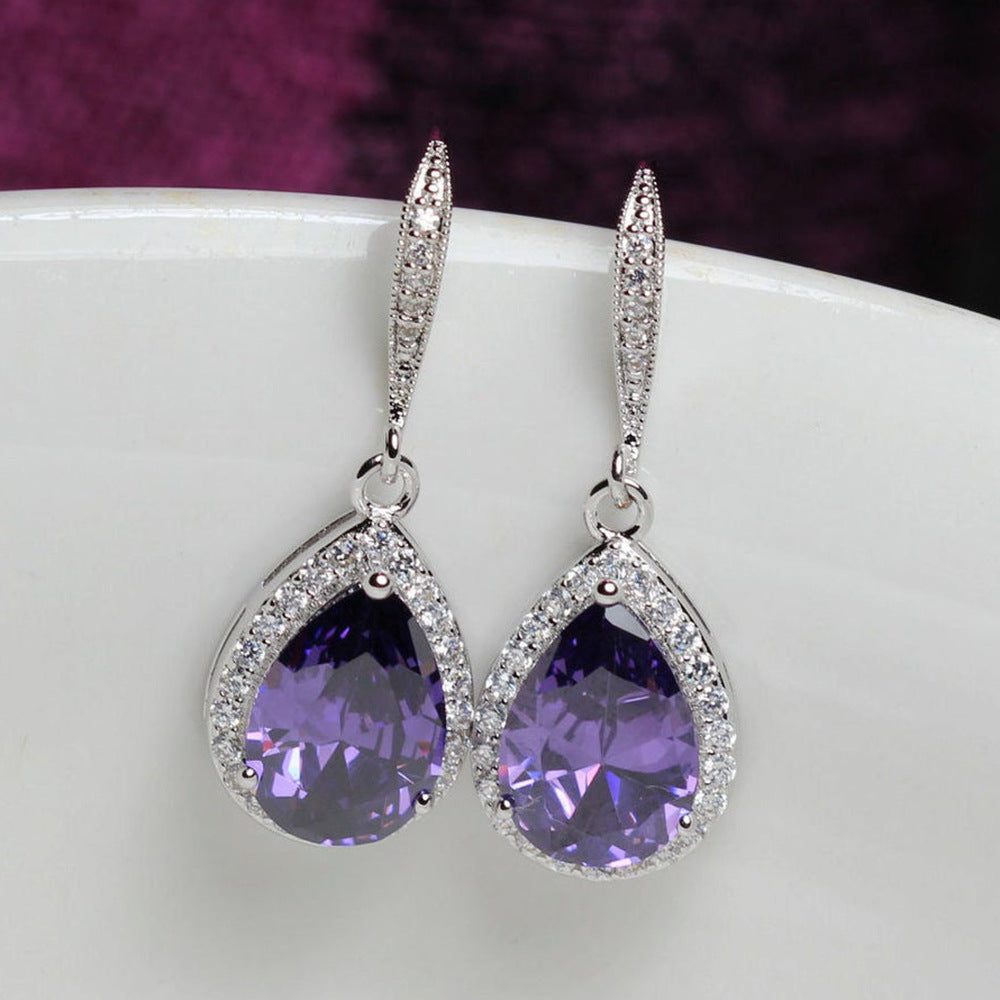 Fashion Full Water Drop Shaped Zircon Copper Earrings Wholesale