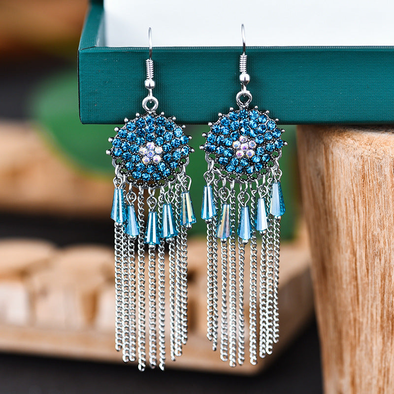 1 Pair Retro Tassel Alloy Plating Inlay Artificial Gemstones Women's Chandelier Earrings