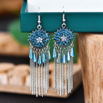 1 Pair Retro Tassel Alloy Plating Inlay Artificial Gemstones Women's Chandelier Earrings