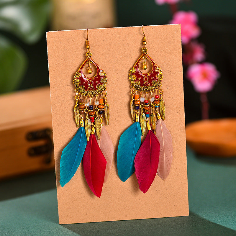 1 Pair Retro Feather Alloy Plating Women's Drop Earrings